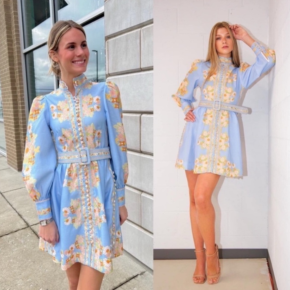 NEW Tuckernuck Beulah Leila Women’s Blue Belted Floral Dress Medium B290